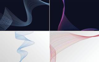 Set of 4 geometric wave pattern background Abstract waving line vector