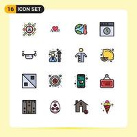 16 concepto de línea rellena de color plano para sitios web móviles y aplicaciones drone mac historia de la tierra temperatura elementos de diseño de vectores creativos editables