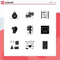 Set of 9 Commercial Solid Glyphs pack for physics caliper baby measure inner Editable Vector Design Elements