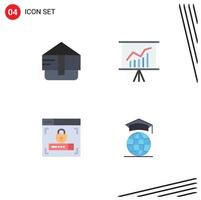 Modern Set of 4 Flat Icons Pictograph of bag lock lecture presentation internet Editable Vector Design Elements
