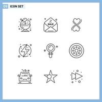 Pack of 9 Modern Outlines Signs and Symbols for Web Print Media such as lab renewable heart energy ecologic Editable Vector Design Elements
