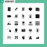 Set of 25 Vector Solid Glyphs on Grid for video cam healthcare picture gallery Editable Vector Design Elements