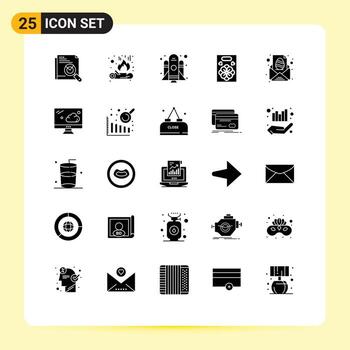 conjunto de pictogramas de 25 glifos sólidos simples de mensaje huevo cohete pascua amor elementos de diseño vectorial editables vector