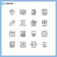 Pictogram Set of 16 Simple Outlines of mechanical paper mobile page data Editable Vector Design Elements