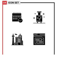 Modern Set of 4 Solid Glyphs Pictograph of schedule suitcase calendar planning travel Editable Vector Design Elements