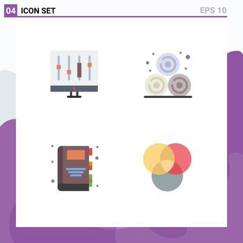 Pictogram Set of 4 Simple Flat Icons of analytics e book graph straw rgb Editable Vector Design Elements