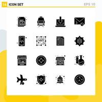 Set of 16 Vector Solid Glyphs on Grid for mobil spam arrow sms mail Editable Vector Design Elements