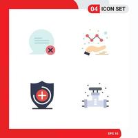 Pack of 4 Modern Flat Icons Signs and Symbols for Web Print Media such as chat shield interaction graph plumber Editable Vector Design Elements