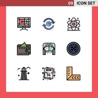 Modern Set of 9 Filledline Flat Colors and symbols such as living furniture diagnostic wallet cash Editable Vector Design Elements