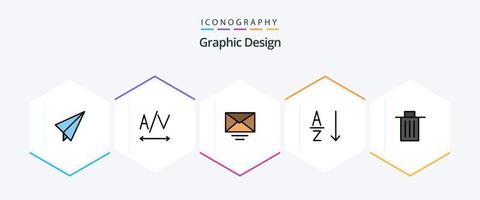 paquete de iconos de 25 líneas de relleno de diseño que incluye . basura. alfabético. basura. estado vector