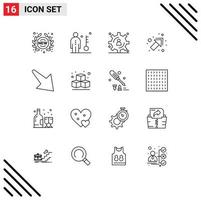 Outline Pack of 16 Universal Symbols of down right key up data management Editable Vector Design Elements