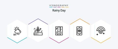 paquete de iconos de 25 líneas de lluvia que incluye lluvia. móvil. lluvia. la temperatura. lluvioso vector