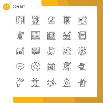Set of 25 Modern UI Icons Symbols Signs for bad development tower coding man Editable Vector Design Elements