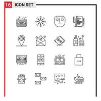 Set of 16 Modern UI Icons Symbols Signs for location geo face script file Editable Vector Design Elements