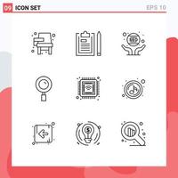 Set of 9 Modern UI Icons Symbols Signs for magnifying find notepad webmaster marketing Editable Vector Design Elements