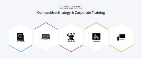 Competitive Strategy And Corporate Training 25 Glyph icon pack including convince. argument. study. analysis. presentation vector