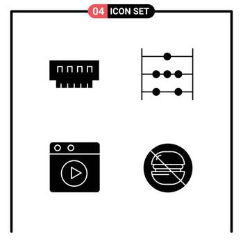 Pack of 4 Modern Solid Glyphs Signs and Symbols for Web Print Media such as computers play hardware math fast Editable Vector Design Elements