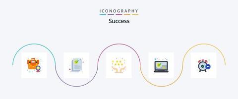 paquete de íconos planos de éxito 5 que incluye hasta la fecha. ordenador portátil. Marcos. comprobado. selección vector