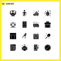 16 Thematic Vector Solid Glyphs and Editable Symbols of ireland bell skipping education bus Editable Vector Design Elements