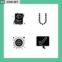 Universal Icon Symbols Group of 4 Modern Solid Glyphs of heart archery arrow marry beauty dart Editable Vector Design Elements