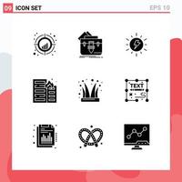 9 Universal Solid Glyphs Set for Web and Mobile Applications house fire folder burning sun Editable Vector Design Elements