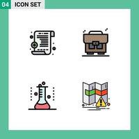 Pack of 4 Modern Filledline Flat Colors Signs and Symbols for Web Print Media such as medical report test tube bag erlenmeyer flask navigation Editable Vector Design Elements