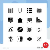 16 Universal Solid Glyph Signs Symbols of develop pc frame monitor discount Editable Vector Design Elements