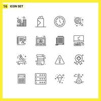 Outline Pack of 16 Universal Symbols of write book furniture sweets food Editable Vector Design Elements