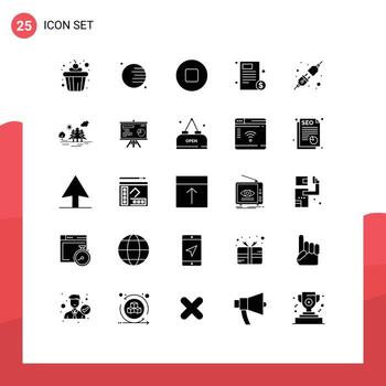 Group of 25 Solid Glyphs Signs and Symbols for hill socket document plug invoice Editable Vector Design Elements