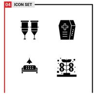 Pack of 4 creative Solid Glyphs of blood furniture syringe halloween home Editable Vector Design Elements