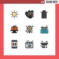 Filledline Flat Color Pack of 9 Universal Symbols of management cakes been cake baked Editable Vector Design Elements