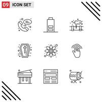 Universal Icon Symbols Group of 9 Modern Outlines of plant flower pollution chamomile halloween Editable Vector Design Elements