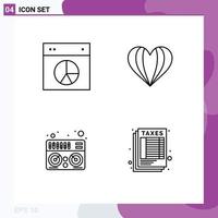 Mobile Interface Line Set of 4 Pictograms of chart midi pie heart music Editable Vector Design Elements