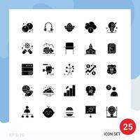 Pictogram Set of 25 Simple Solid Glyphs of data alert headset holidays egg Editable Vector Design Elements