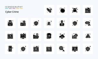 25 Cyber Crime Solid Glyph icon pack vector