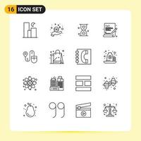 Universal Icon Symbols Group of 16 Modern Outlines of web coding language dollar coding hour Editable Vector Design Elements