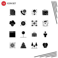 Editable Vector Line Pack of 16 Simple Solid Glyphs of api setting telephone automation lighting Editable Vector Design Elements