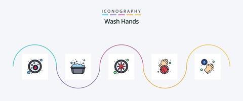Wash Hands Line Filled Flat 5 Icon Pack Including medical. virus. bacteria. covid. bacteria vector
