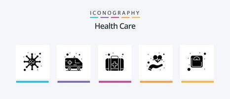 Health Care Glyph 5 Icon Pack Including scale. heart beat. aid. heart. care. Creative Icons Design vector