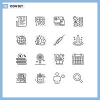 Set of 16 Modern UI Icons Symbols Signs for saving dollar outcome currency education Editable Vector Design Elements