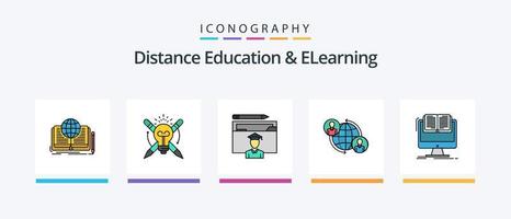 la línea de educación a distancia y e-learning llenó un paquete de 5 íconos que incluye compartir. Arte. escribiendo. programación mental. usuario. diseño de iconos creativos vector