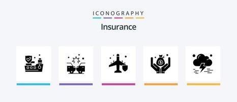 Insurance Glyph 5 Icon Pack Including thunderstorm. insurance. insurance. cloud. money. Creative Icons Design vector