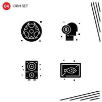 Modern Set of 4 Solid Glyphs and symbols such as gas audio waste financier music Editable Vector Design Elements