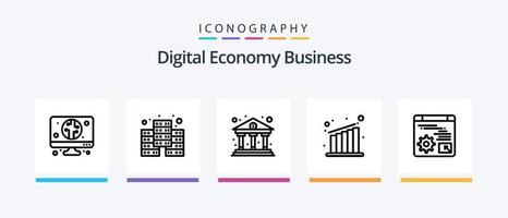 Digital Economy Business Line 5 Icon Pack Including digital. setting. coding. page. codding. Creative Icons Design vector