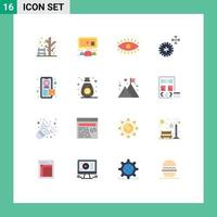 Pictogram Set of 16 Simple Flat Colors of marketing tracking eye wheel car Editable Pack of Creative Vector Design Elements