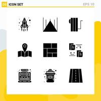 Mobile Interface Solid Glyph Set of 9 Pictograms of section golden appliances journey location Editable Vector Design Elements