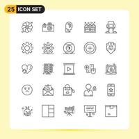 25 User Interface Line Pack of modern Signs and Symbols of flying oven human kitchen cooker Editable Vector Design Elements