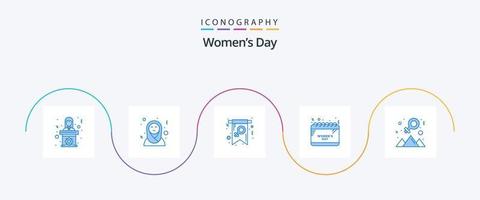 paquete de iconos azul 5 del día de la mujer que incluye la hora. calendario. invitar vector