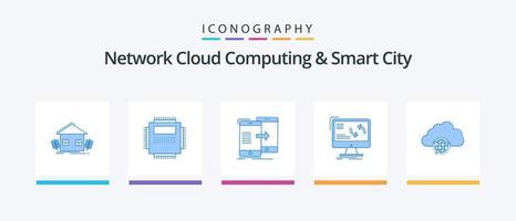 Network Cloud Computing And Smart City Blue 5 Icon Pack Including information. synchronization. pc. syncing. sync. Creative Icons Design vector