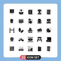 Set of 25 Commercial Solid Glyphs pack for doc prize calendar win trophy Editable Vector Design Elements